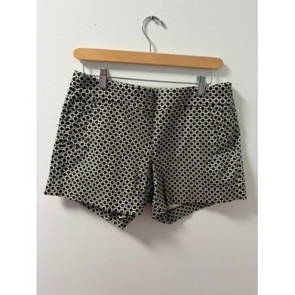 J.Crew Women's Size 8 Stretch Chino Shorts Black White Geometric Dot Print